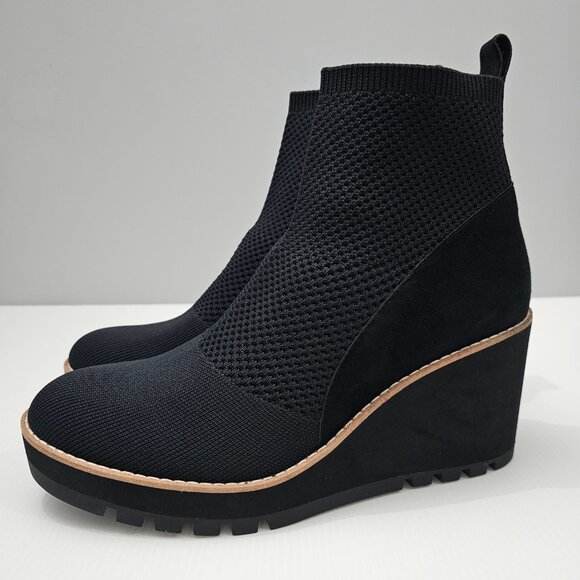 NEW Eileen Fisher Quill Ankle Bootie Wedge Platform Black Knit Size 10